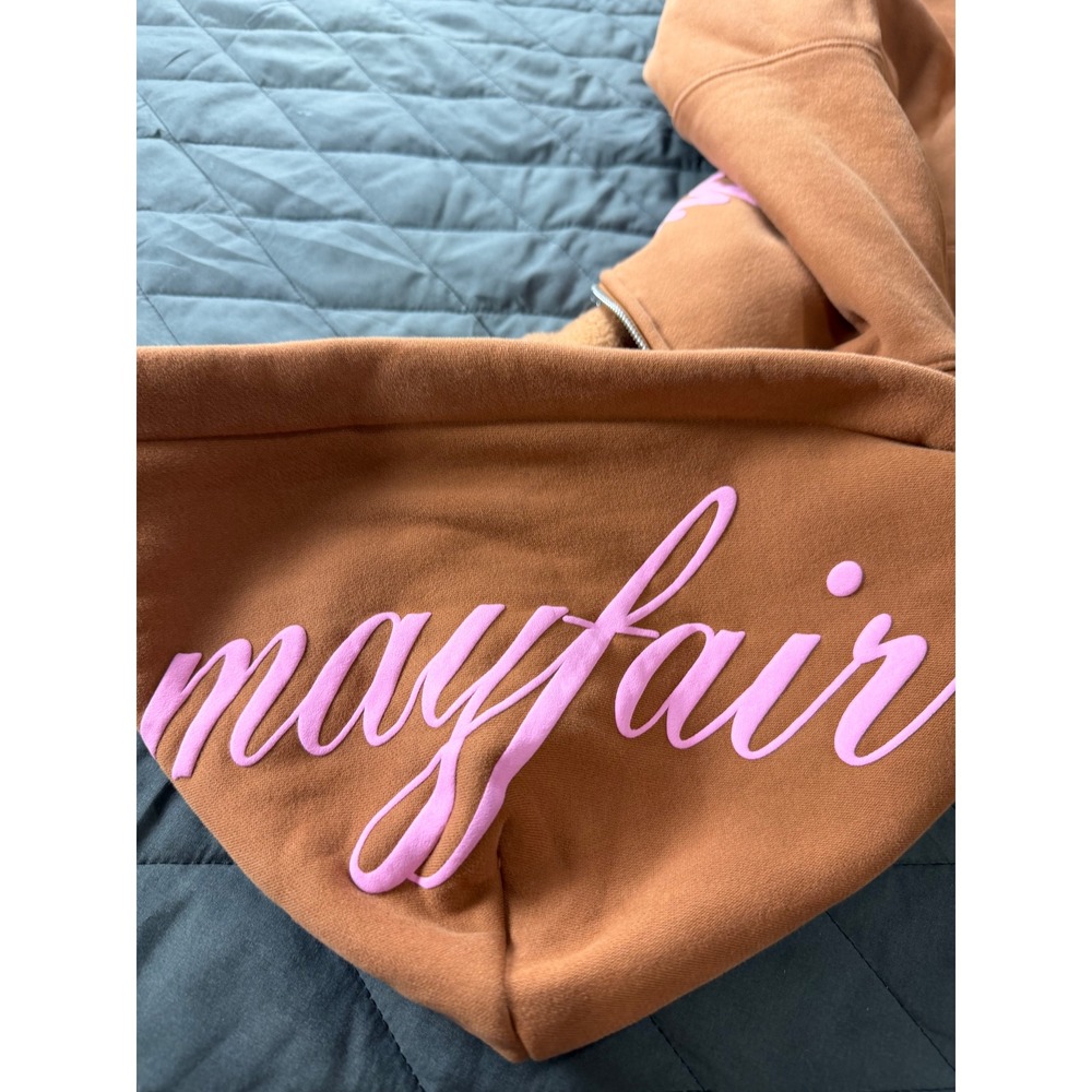The Mayfair Group Cancelled Plans Zip Up Hoodie Brown Pink Puff Print L/XL - Picture 11 of 14